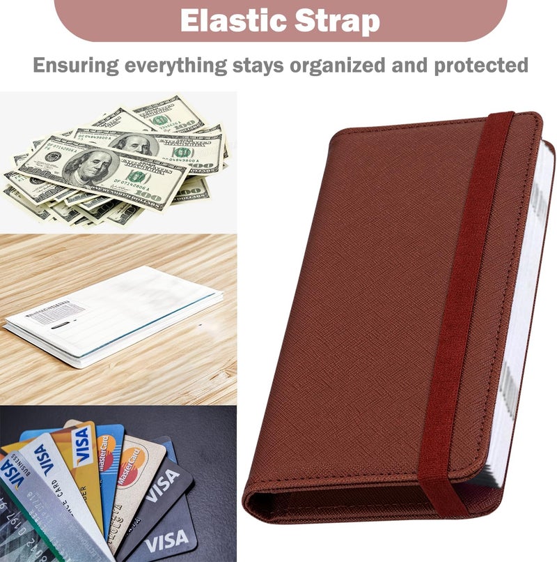 Hot Cool Checkbook Cover with Elastic Band - Premium Leather Clear PVC Divider Durable, Compact, and Multi-Functional Holder Wallet Case for Man and Woman, Cross - Brown - Image 2